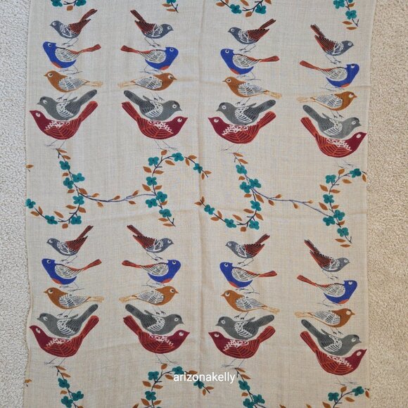 NWOT Painted Stylized Bird Scarf Shawl--Possibly Cashmere *READ* - Picture 2 of 13